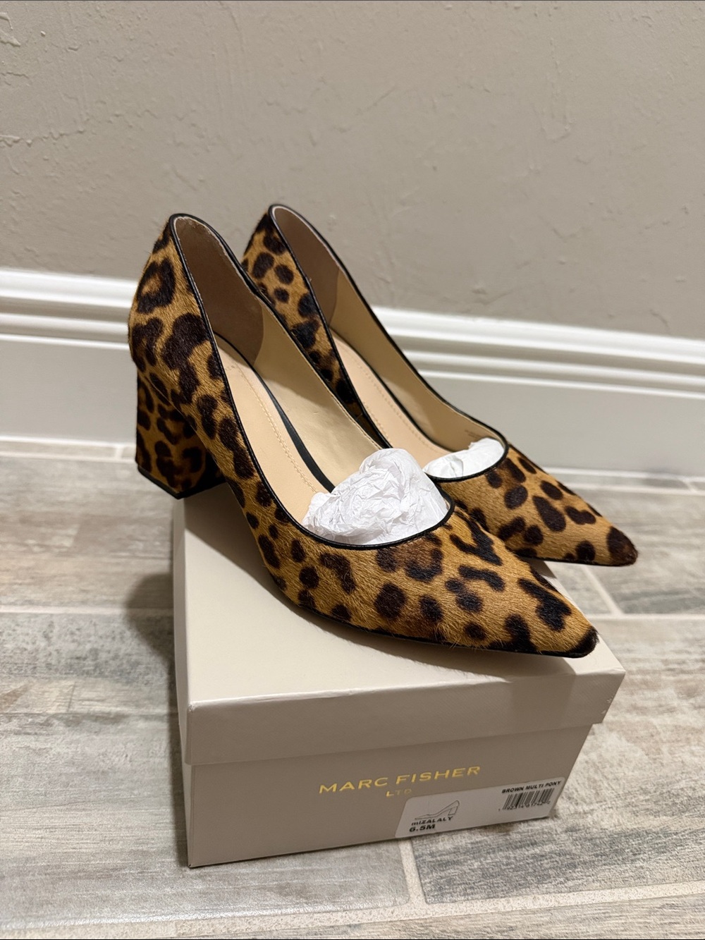 Marc Fisher Zala Leopard Hair Pointed Toe Block Heels - Brown/Black
